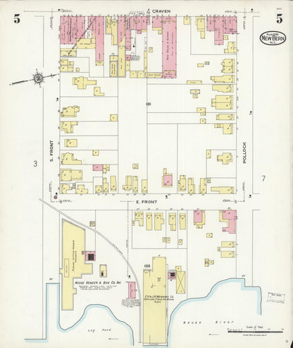 Sanborn Fire Insurance Map from New Bern, Craven County, North Carolina (1924), Sheet #0005 - Complete Map Set gallery image, historic Sanborn map, vintage wall art, North Carolina North Carolina