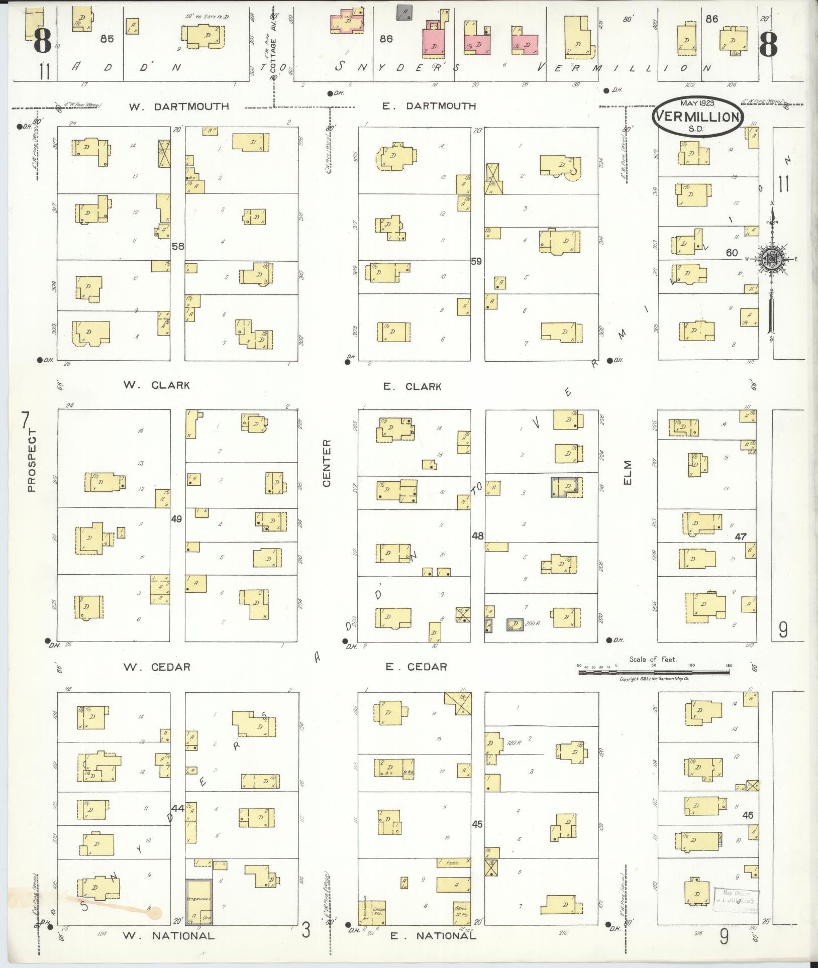 Sanborn Fire Insurance Map from Vermillion, Clay County, South Dakota (1923), Sheet #0008 - Complete Map Set gallery image, historic Sanborn map, vintage wall art, South Dakota South Dakota