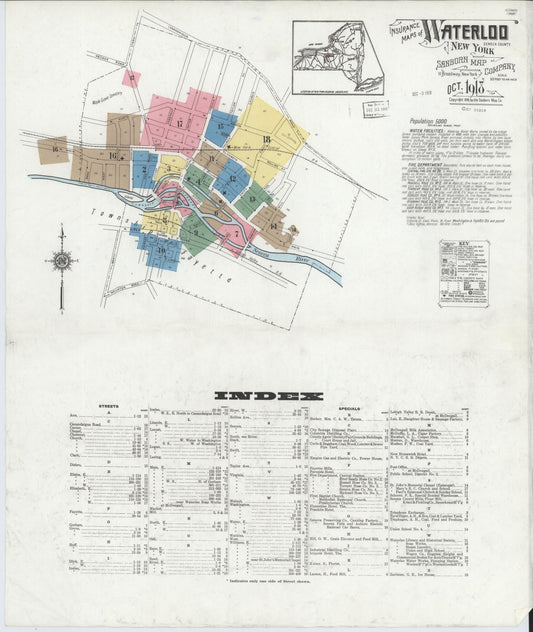 Sanborn Fire Insurance Map from Waterloo, Seneca County, New York (1918), Sheet #0001 - Historic Sanborn Fire Insurance Map Print, vintage old map wall art, antique decor, genealogy gift, New York New York map