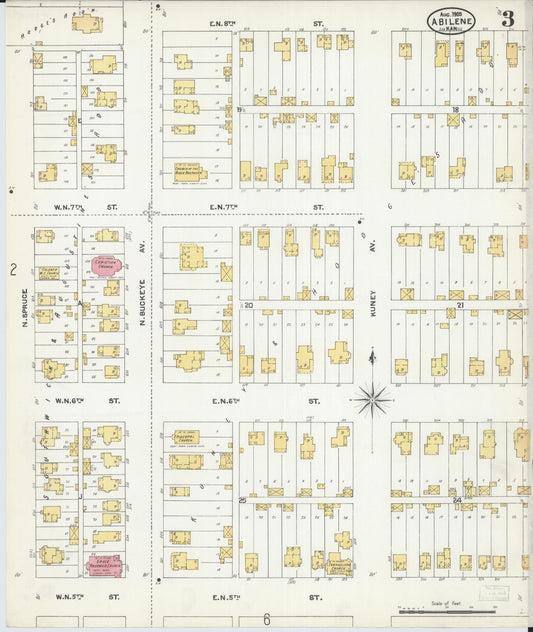 Sanborn Fire Insurance Map from Abilene, Dickinson County, Kansas (1905), Sheet #0003 - Historic Sanborn Fire Insurance Map Print, vintage old map wall art, antique decor, genealogy gift, Kansas Kansas map