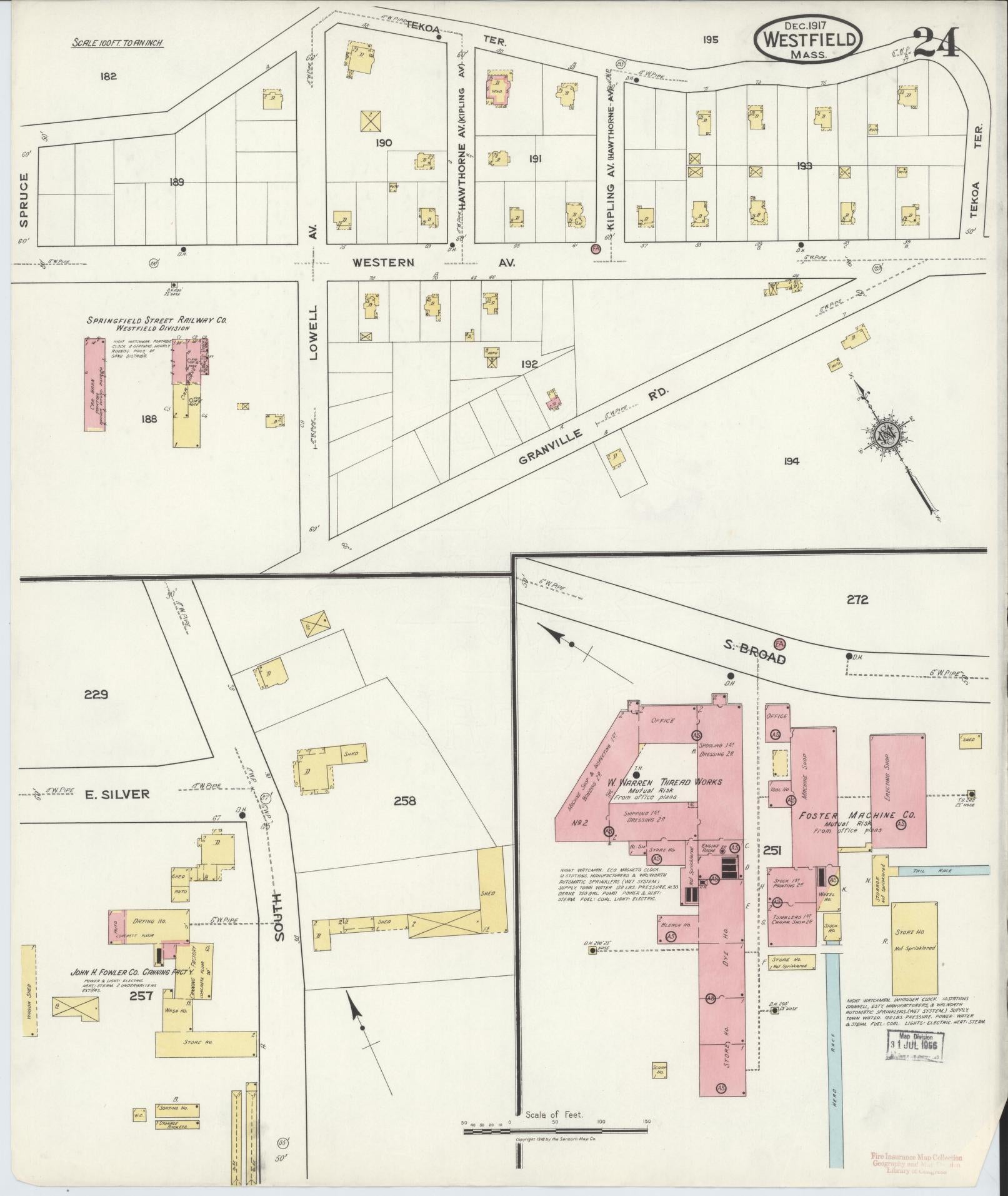 Sanborn Fire Insurance Map from Westfield, Hampden County, Massachusetts (1917), Sheet #0024 - Complete Map Set gallery image, historic Sanborn map, vintage wall art, Massachusetts Massachusetts