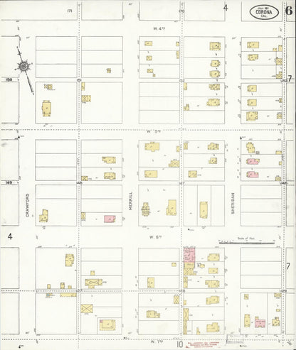 Sanborn Fire Insurance Map from Corona, Riverside County, California (1911), Sheet #0006 - Complete Map Set gallery image, historic Sanborn map, vintage wall art, California California