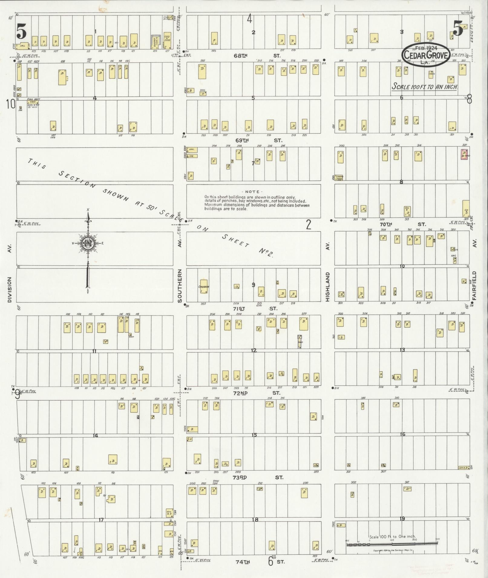 Sanborn Fire Insurance Map from Cedar Grove, Caddo Parish, Louisiana (1924), Sheet #0005 - Historic Sanborn Fire Insurance Map Print, vintage old map wall art, antique decor, genealogy gift, Louisiana Louisiana map