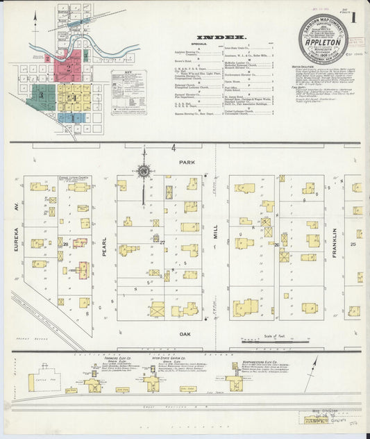 Sanborn Fire Insurance Map from Appleton, Swift County, Minnesota (1909), Sheet #0001 - Historic Sanborn Fire Insurance Map Print, vintage old map wall art, antique decor, genealogy gift, Minnesota Minnesota map