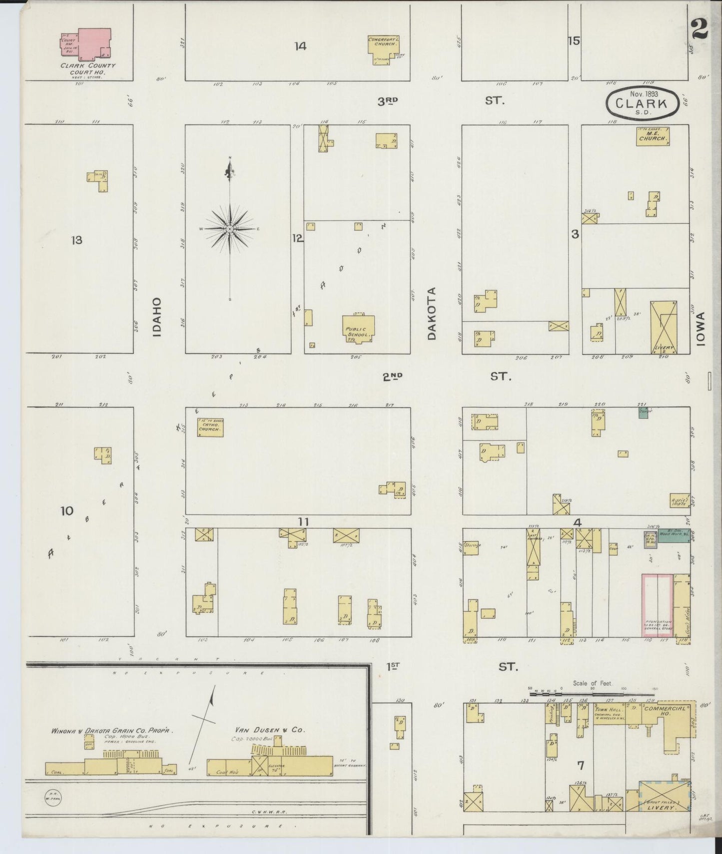 Sanborn Fire Insurance Map from Clark, Clark County, South Dakota (1893), Sheet #0002 - Complete Map Set gallery image, historic Sanborn map, vintage wall art, South Dakota South Dakota