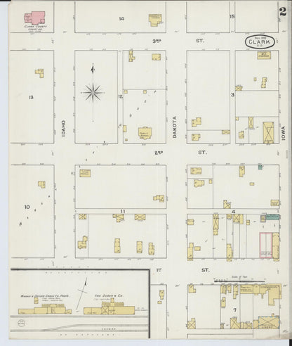 Sanborn Fire Insurance Map from Clark, Clark County, South Dakota (1893), Sheet #0002 - Complete Map Set gallery image, historic Sanborn map, vintage wall art, South Dakota South Dakota