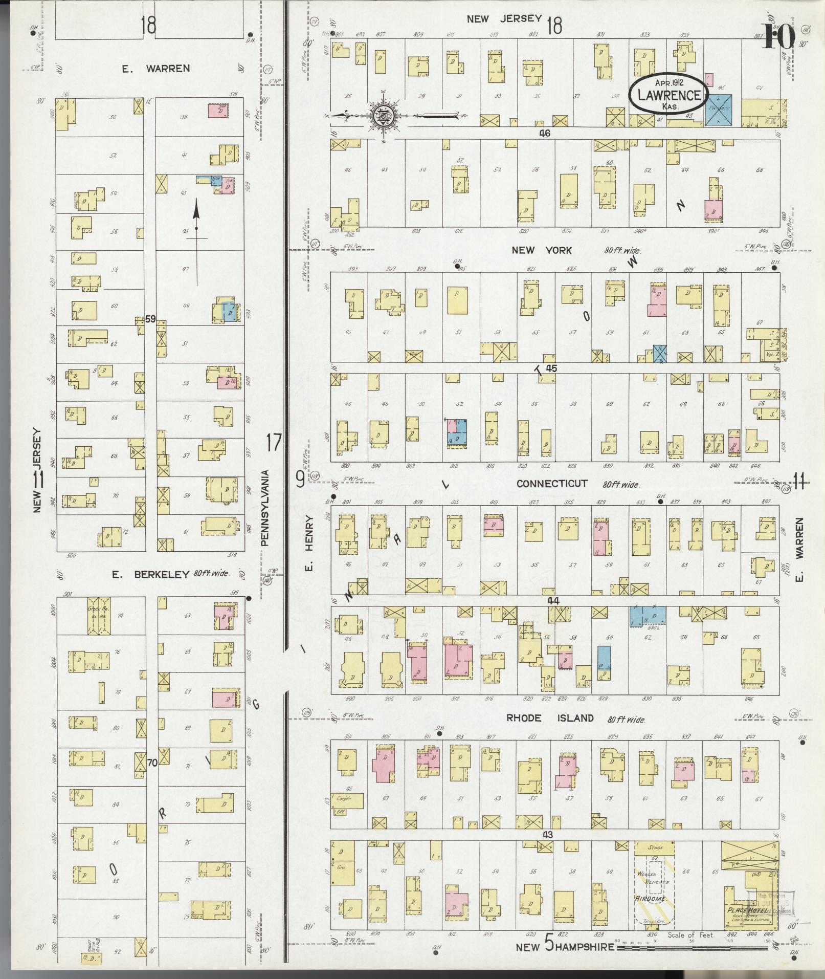 Sanborn Fire Insurance Map from Lawrence, Douglas County, Kansas (1912), Sheet #0010 - Complete Map Set gallery image, historic Sanborn map, vintage wall art, Kansas Kansas