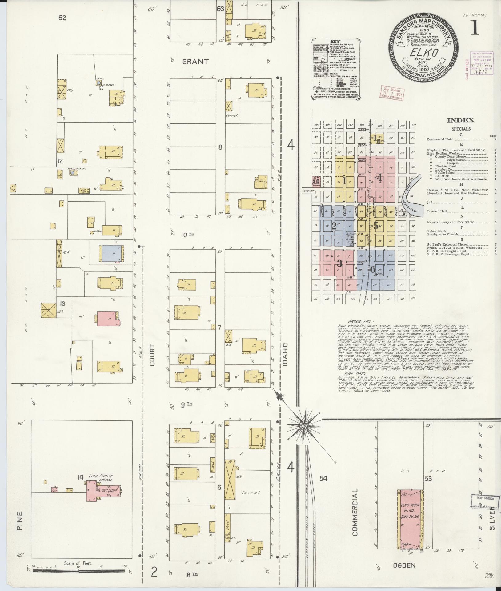 Sanborn Fire Insurance Map from Elko, Elko County, Nevada. (1907) – Historic Sanborn Fire Insurance Map Print