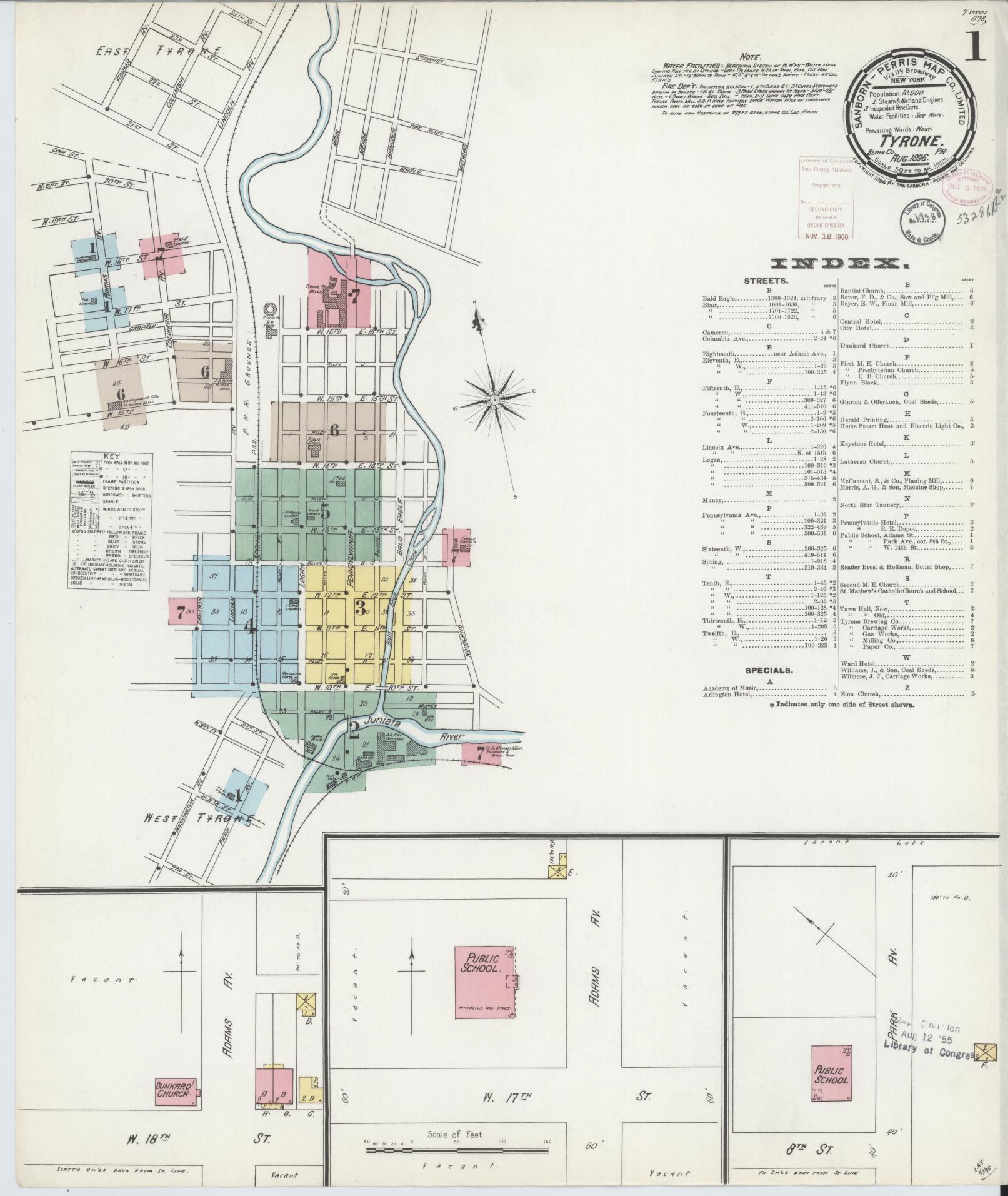 Sanborn Fire Insurance Map from Tyrone, Blair County, Pennsylvania (1896), Sheet #0001 - Complete Map Set gallery image, historic Sanborn map, vintage wall art, Pennsylvania Pennsylvania