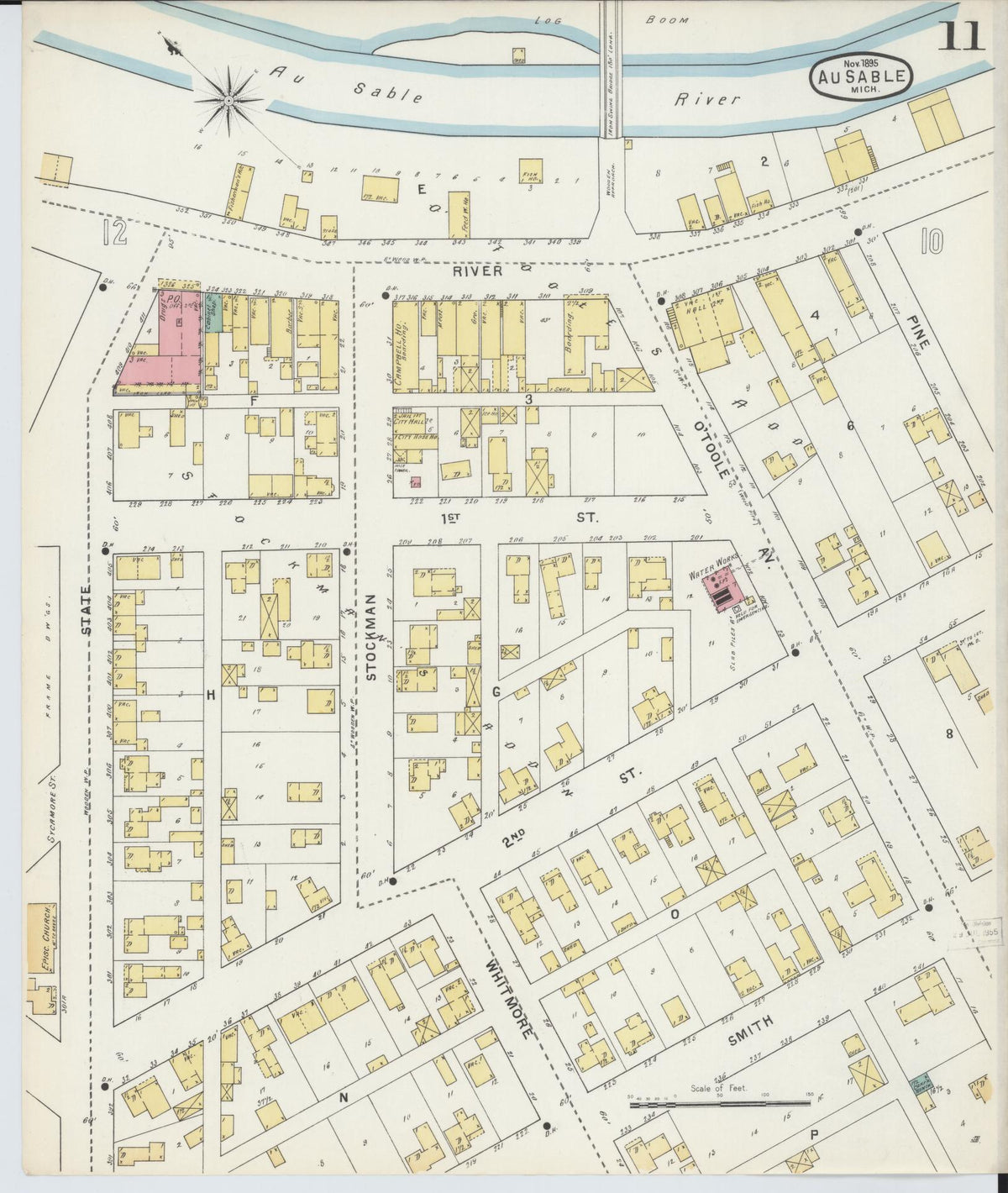 Sanborn Fire Insurance Map from Oscoda, Iosco County, Michigan (1895), Sheet #0011 - Historic Sanborn Fire Insurance Map Print, vintage old map wall art, antique decor, genealogy gift, Michigan Michigan map