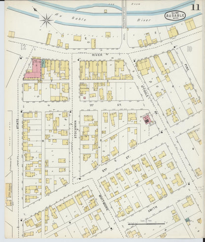 Sanborn Fire Insurance Map from Oscoda, Iosco County, Michigan (1895), Sheet #0011 - Historic Sanborn Fire Insurance Map Print, vintage old map wall art, antique decor, genealogy gift, Michigan Michigan map