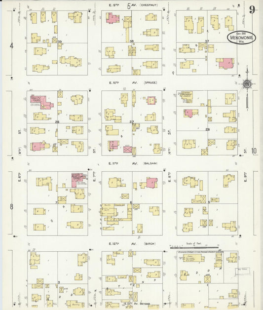 Sanborn Fire Insurance Map from Menomonie, Dunn County, Wisconsin (1910), Sheet #0009 - Historic Sanborn Fire Insurance Map Print, vintage old map wall art, antique decor, genealogy gift, Wisconsin Wisconsin map