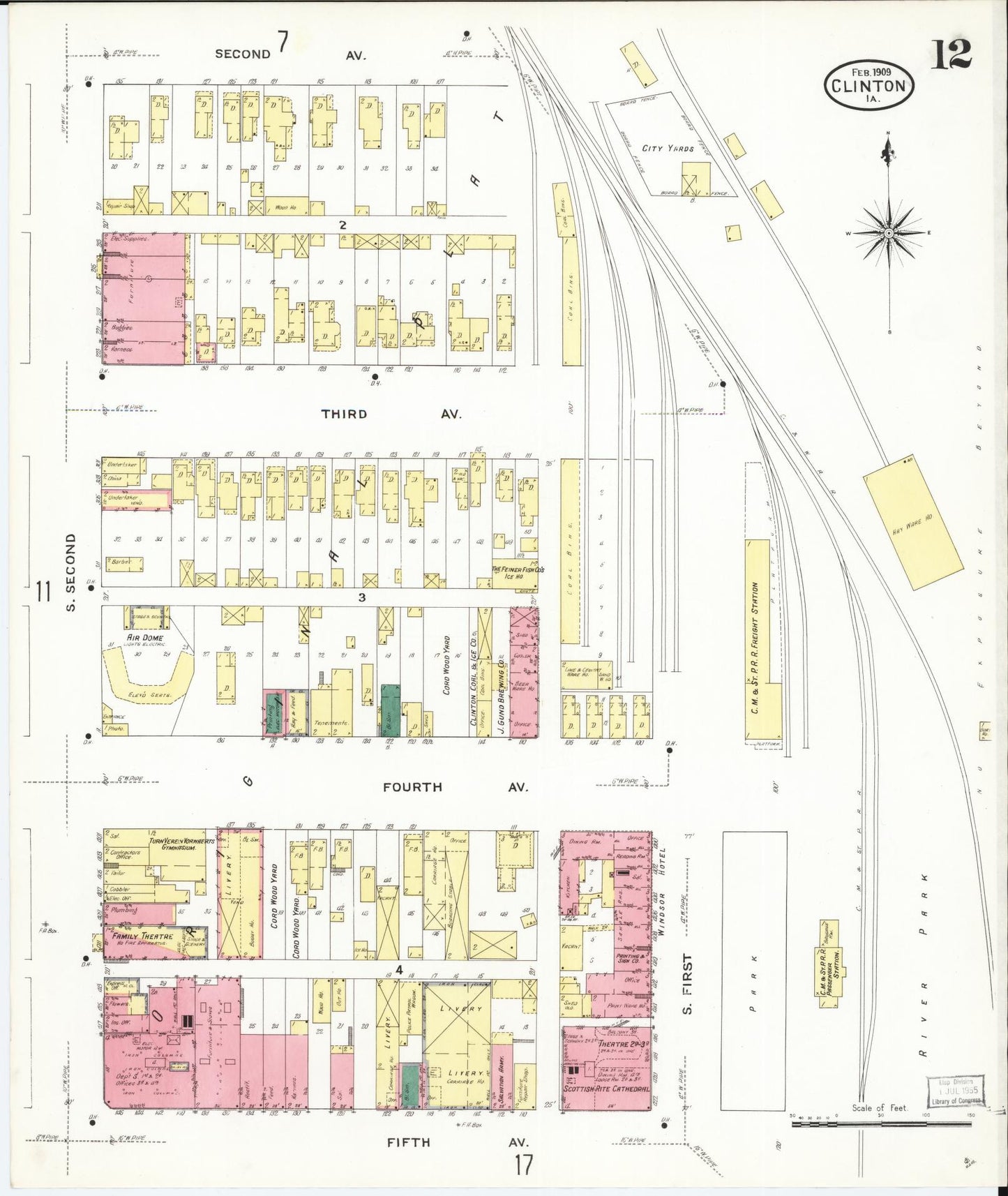 Sanborn Fire Insurance Map from Clinton, Clinton County, Iowa (1909), Sheet #0012 - Historic Sanborn Fire Insurance Map Print, vintage old map wall art