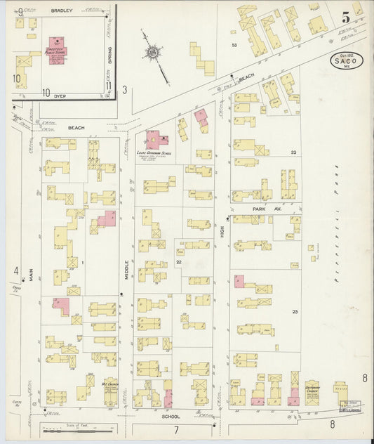 Sanborn Fire Insurance Map from Saco, York County, Maine (1912), Sheet #0005 - Historic Sanborn Fire Insurance Map Print, vintage old map wall art, antique decor, genealogy gift, Maine Maine map
