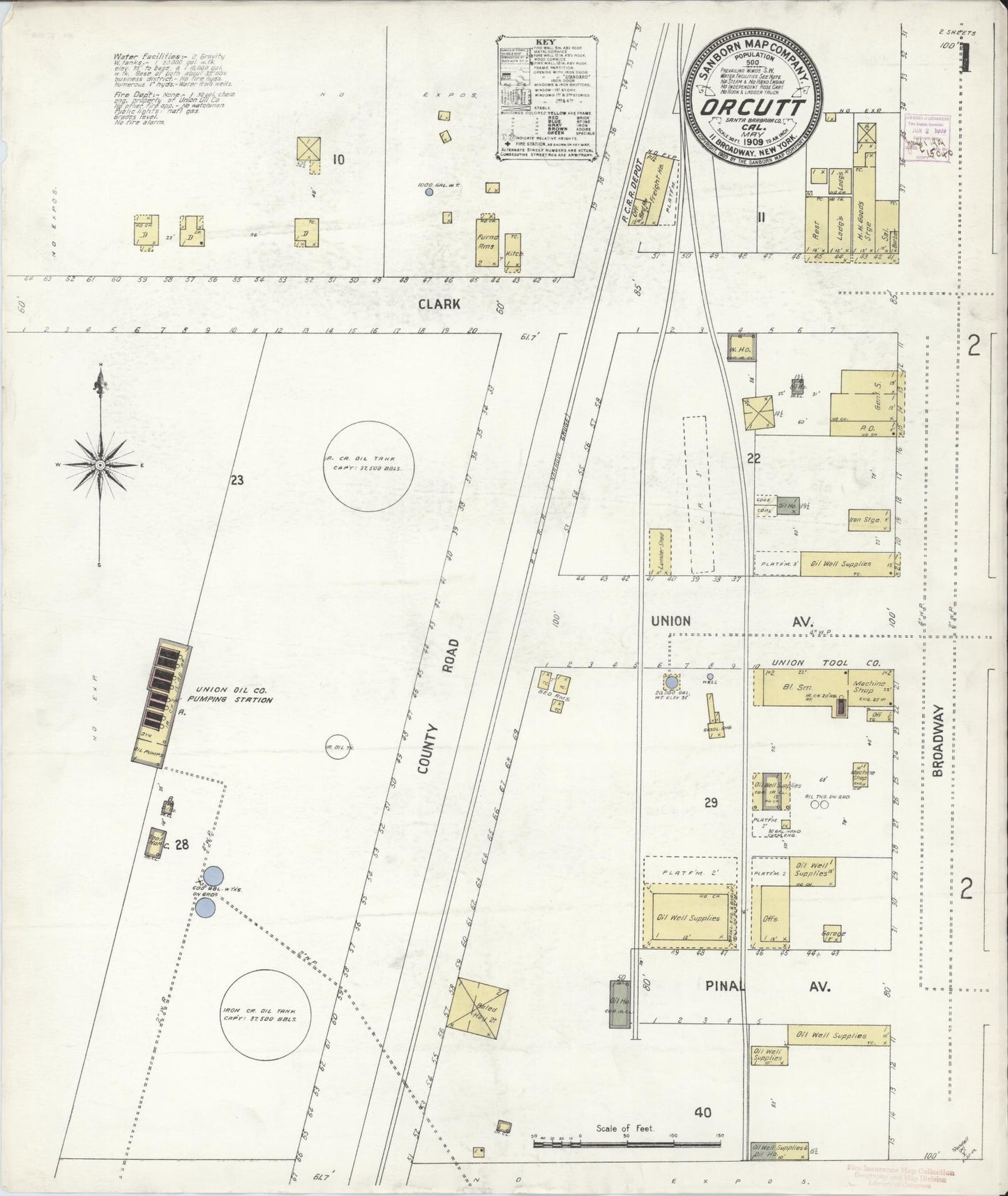 Sanborn Fire Insurance Map from Orcutt, Santa Barbara County, California (1909), Sheet #0001 - Complete Map Set gallery image, historic Sanborn map, vintage wall art, California California