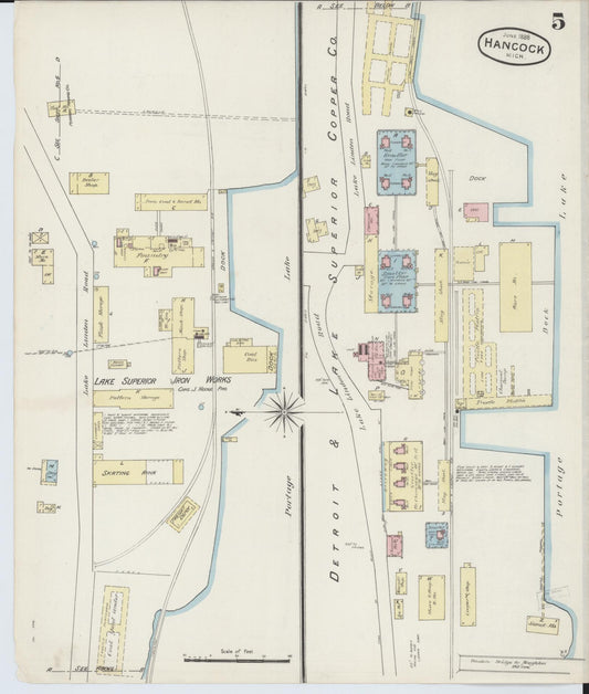 Sanborn Fire Insurance Map from Houghton, Houghton County, Michigan (1888), Sheet #0005 - Historic Sanborn Fire Insurance Map Print, vintage old map wall art, antique decor, genealogy gift, Michigan Michigan map