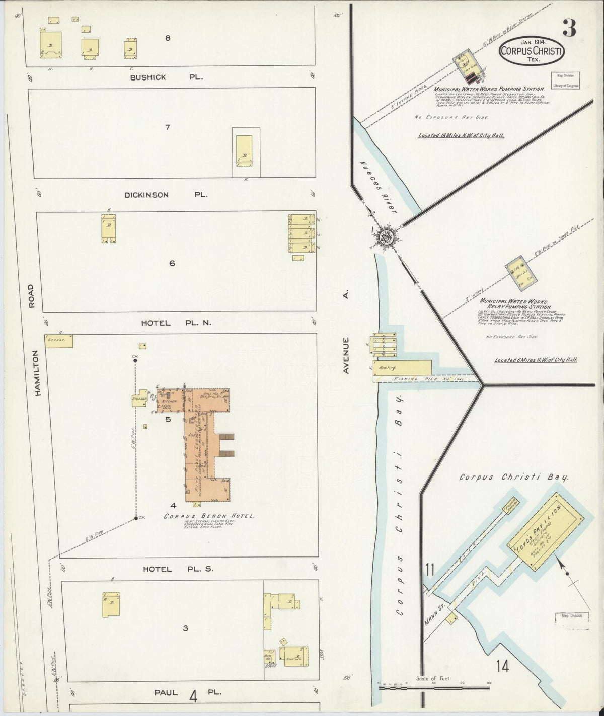 Sanborn Fire Insurance Map from Corpus Christi, Nueces County, Texas (1914), Sheet #0003 - Historic Sanborn Fire Insurance Map Print, vintage old map wall art, antique decor, genealogy gift, Texas Texas map