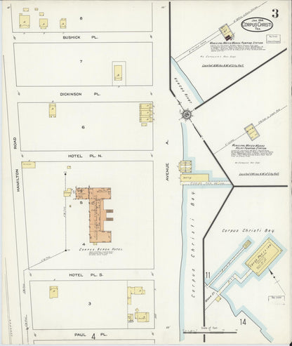Sanborn Fire Insurance Map from Corpus Christi, Nueces County, Texas (1914), Sheet #0003 - Historic Sanborn Fire Insurance Map Print, vintage old map wall art, antique decor, genealogy gift, Texas Texas map