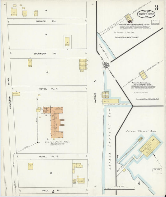 Sanborn Fire Insurance Map from Corpus Christi, Nueces County, Texas (1914), Sheet #0003 - Historic Sanborn Fire Insurance Map Print, vintage old map wall art, antique decor, genealogy gift, Texas Texas map
