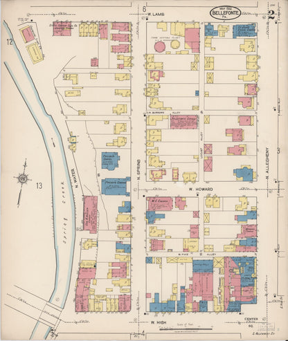Sanborn Fire Insurance Map from Bellefonte, Centre County, Pennsylvania (1922), Sheet #0002 - Historic Sanborn Fire Insurance Map Print, vintage old map wall art, antique decor, genealogy gift, Pennsylvania Pennsylvania map