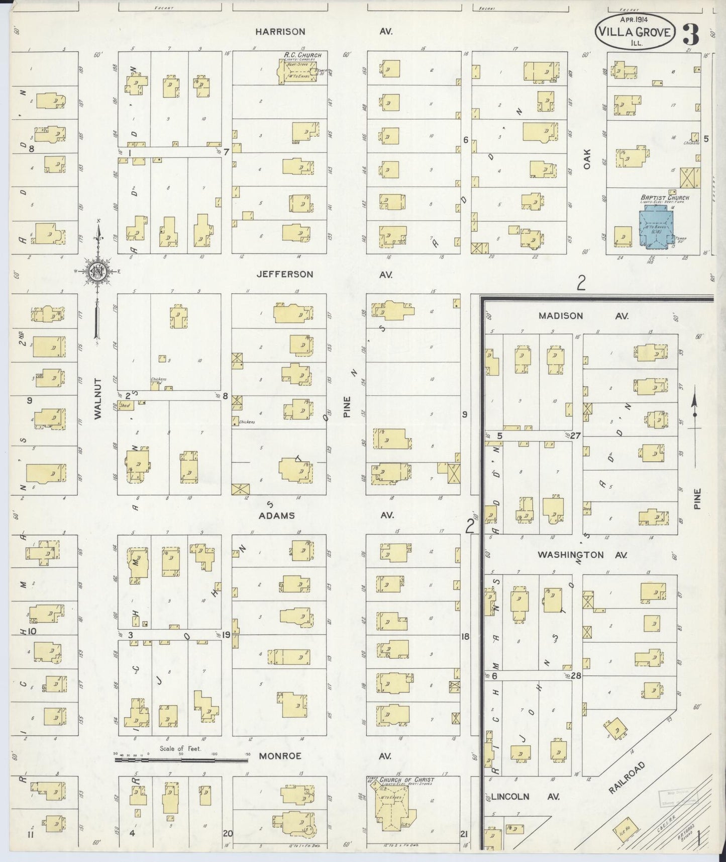 Sanborn Fire Insurance Map from Villa Grove, Douglas County, Illinois (1914), Sheet #0003 - Complete Map Set gallery image, historic Sanborn map, vintage wall art, Illinois Illinois