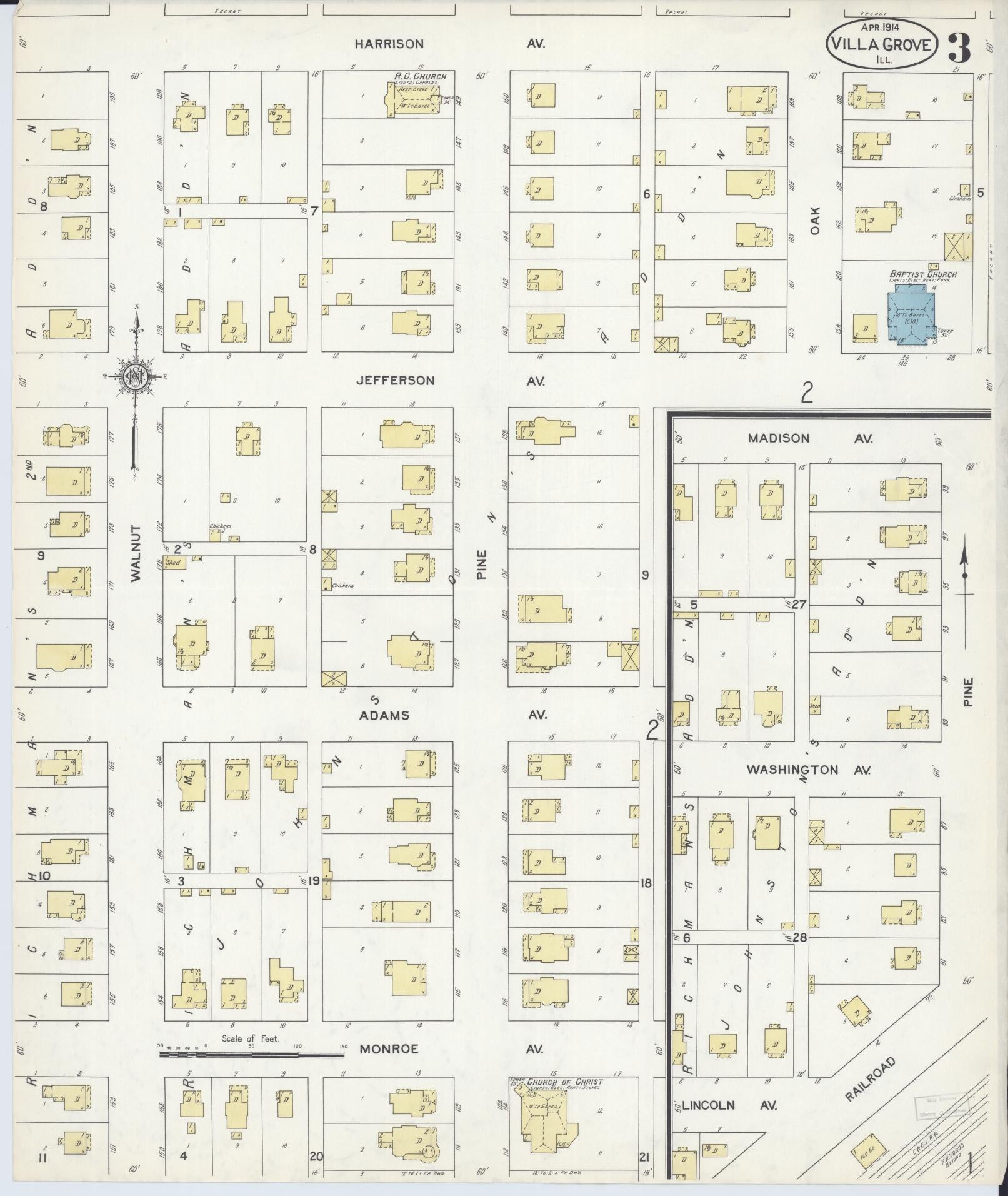 Sanborn Fire Insurance Map from Villa Grove, Douglas County, Illinois (1914), Sheet #0003 - Complete Map Set gallery image, historic Sanborn map, vintage wall art, Illinois Illinois