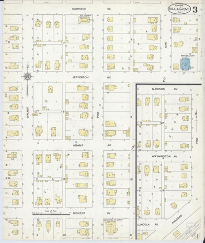Sanborn Fire Insurance Map from Villa Grove, Douglas County, Illinois (1914), Sheet #0003 - Complete Map Set gallery image, historic Sanborn map, vintage wall art, Illinois Illinois