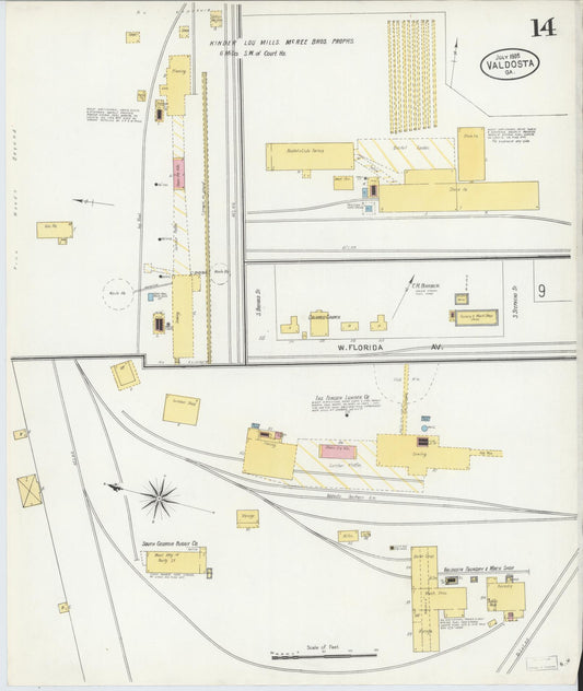 Sanborn Fire Insurance Map from Valdosta, Lowndes County, Georgia (1905), Sheet #0014 - Historic Sanborn Fire Insurance Map Print, vintage old map wall art, antique decor, genealogy gift, Georgia Georgia map
