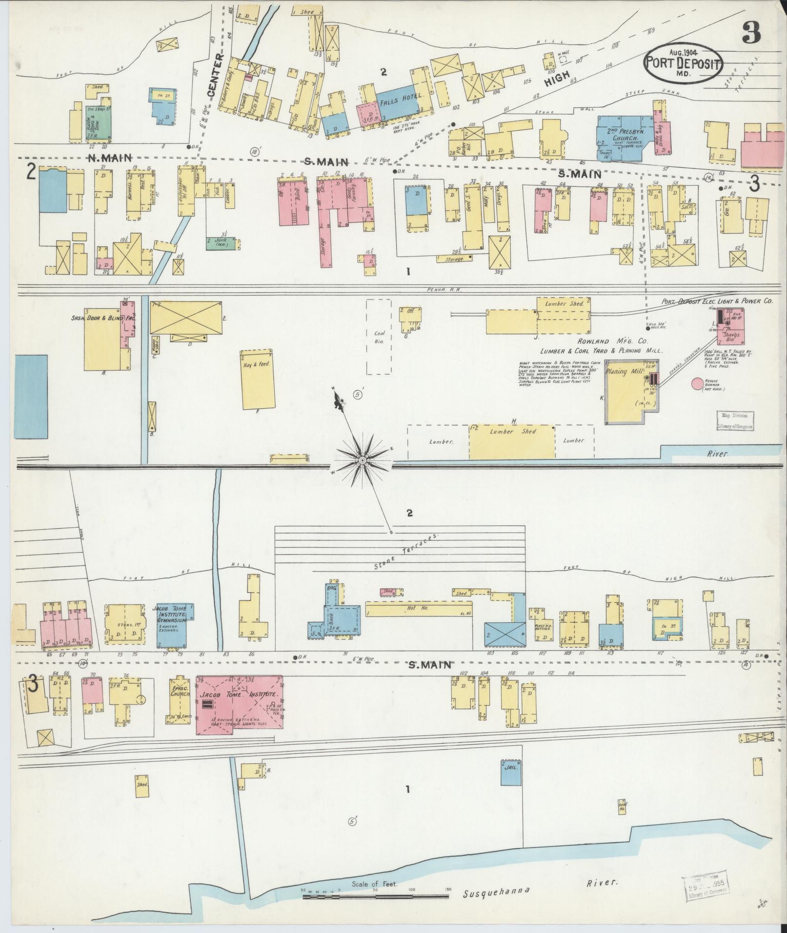 Sanborn Fire Insurance Map from Port Deposit, Cecil County, Maryland (1904), Sheet #0003 - Historic Sanborn Fire Insurance Map Print, vintage old map wall art