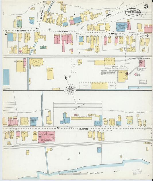 Sanborn Fire Insurance Map from Port Deposit, Cecil County, Maryland (1904), Sheet #0003 - Historic Sanborn Fire Insurance Map Print, vintage old map wall art