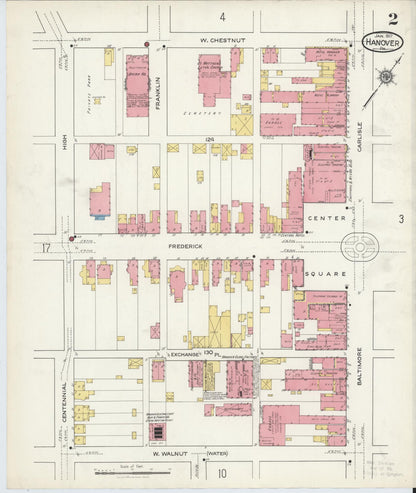 Sanborn Fire Insurance Map from Hanover, York County, Pennsylvania (1917), Sheet #0002 - Complete Map Set gallery image, historic Sanborn map, vintage wall art, Pennsylvania Pennsylvania