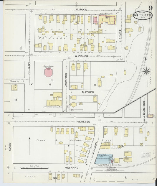 Sanborn Fire Insurance Map from Marquette, Marquette County, Michigan (1892), Sheet #0009 - Historic Sanborn Fire Insurance Map Print, vintage old map wall art, antique decor, genealogy gift, Michigan Michigan map