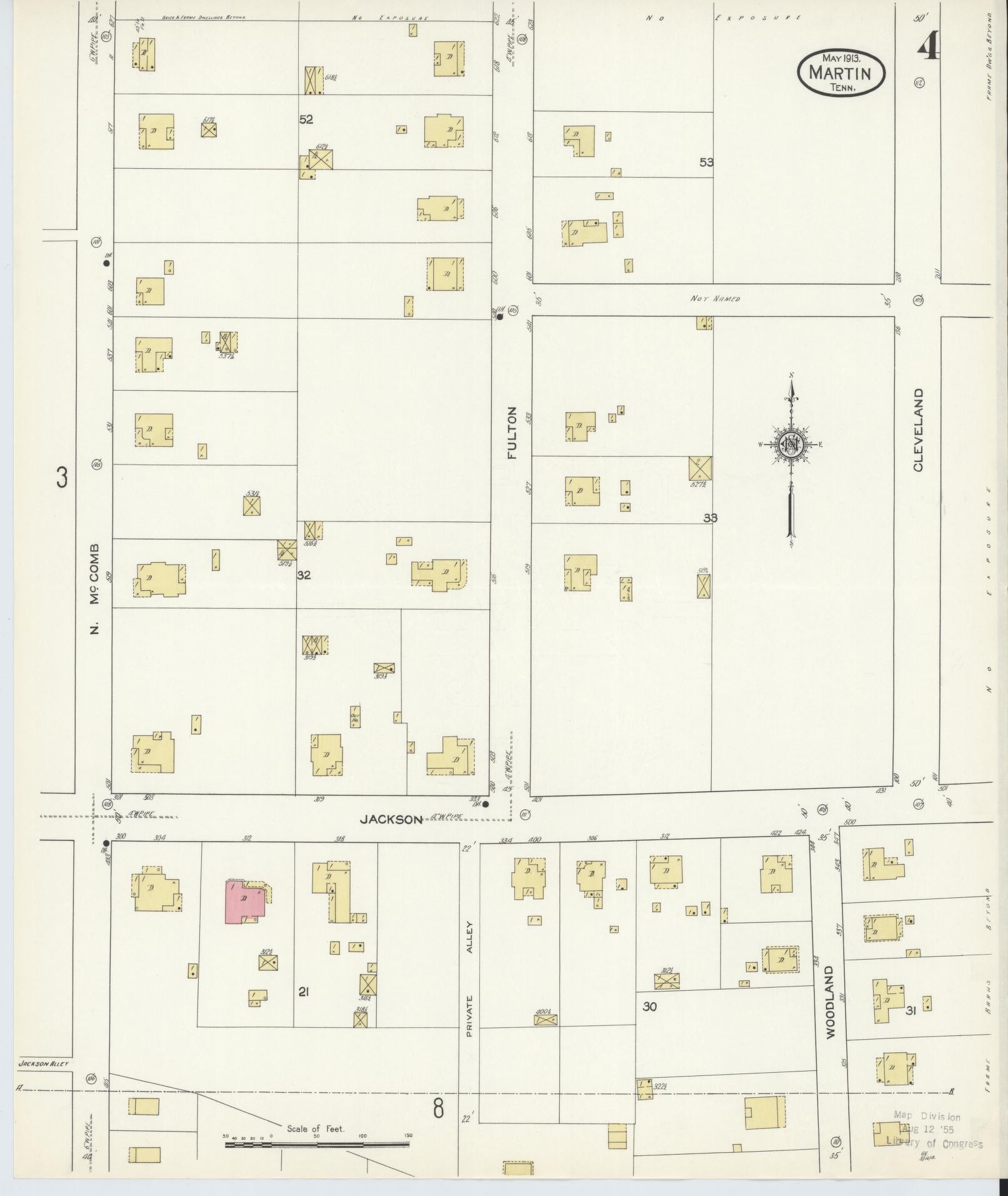 Sanborn Fire Insurance Map from Martin, Weakley County, Tennessee (1913), Sheet #0004 - Historic Sanborn Fire Insurance Map Print, vintage old map wall art, antique decor, genealogy gift, Tennessee Tennessee map