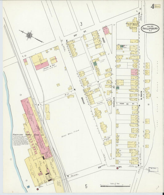 Sanborn Fire Insurance Map from Phillipsburg, Warren County, New Jersey (1910), Sheet #0004 - Historic Sanborn Fire Insurance Map Print, vintage old map wall art, antique decor, genealogy gift, New Jersey New Jersey map