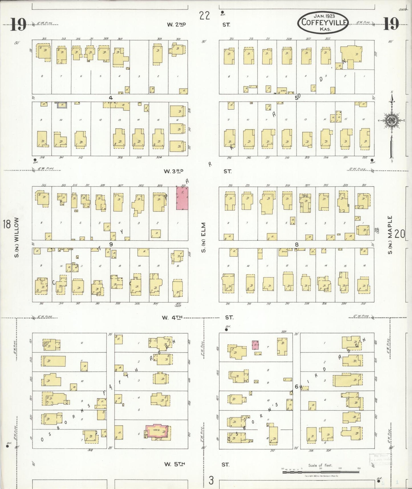 Sanborn Fire Insurance Map from Coffeyville, Montgomery County, Kansas (1923), Sheet #0019 - Complete Map Set gallery image, historic Sanborn map, vintage wall art, Kansas Kansas