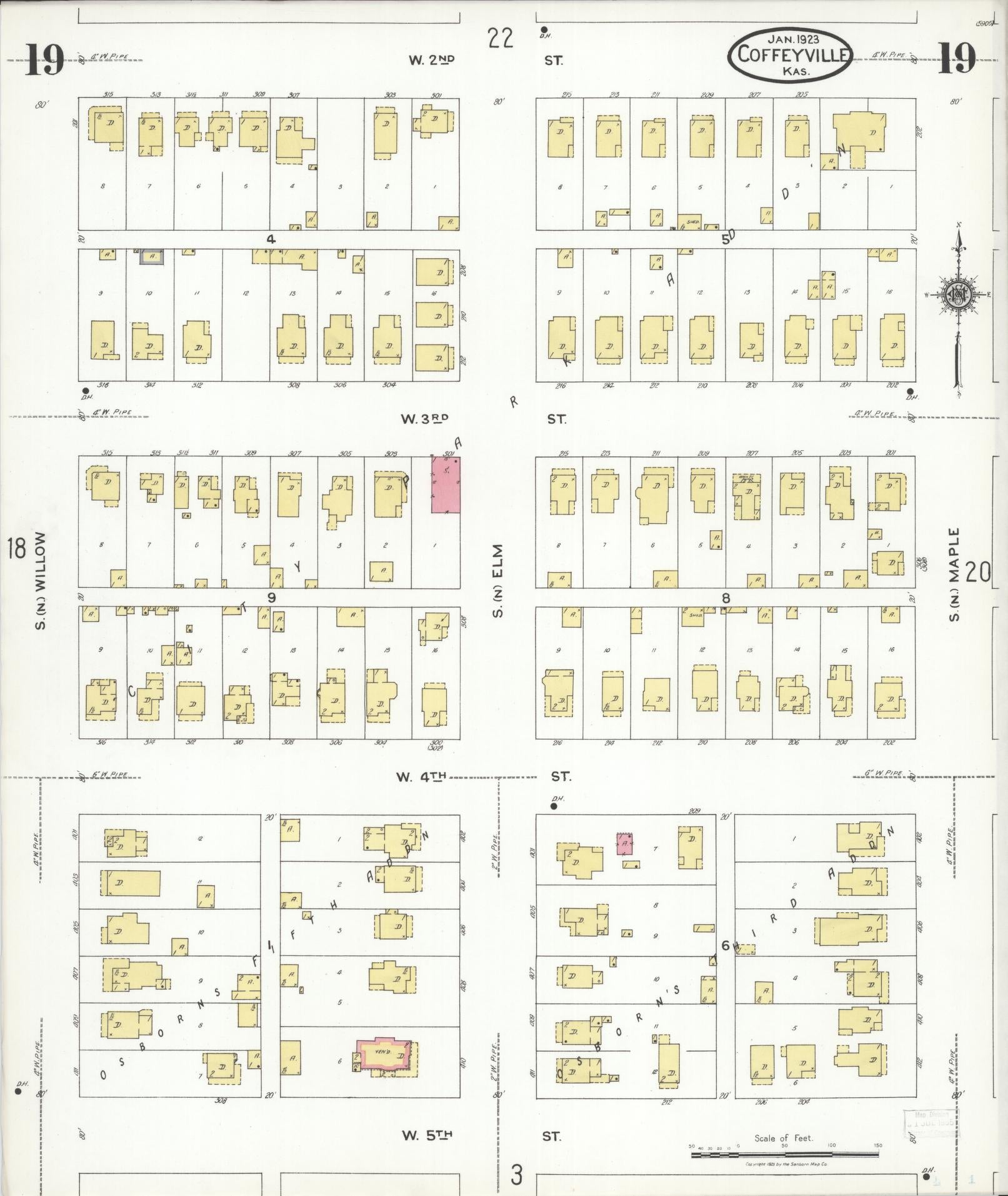 Sanborn Fire Insurance Map from Coffeyville, Montgomery County, Kansas (1923), Sheet #0019 - Complete Map Set gallery image, historic Sanborn map, vintage wall art, Kansas Kansas
