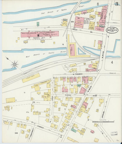 Sanborn Fire Insurance Map from Norwich, New London County, Connecticut (1897), Sheet #0003 - Complete Map Set gallery image, historic Sanborn map, vintage wall art, Connecticut Connecticut
