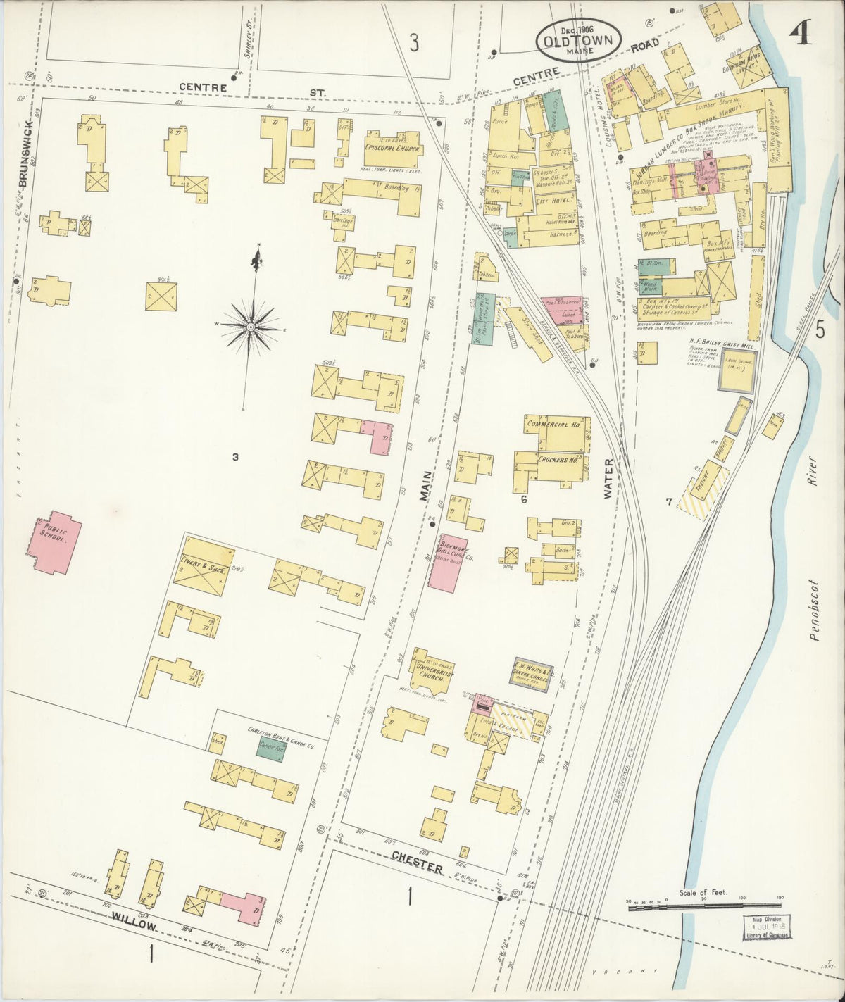 Sanborn Fire Insurance Map from Old Town, Penobscot County, Maine (1906), Sheet #0004 - Complete Map Set gallery image, historic Sanborn map, vintage wall art, Maine Maine