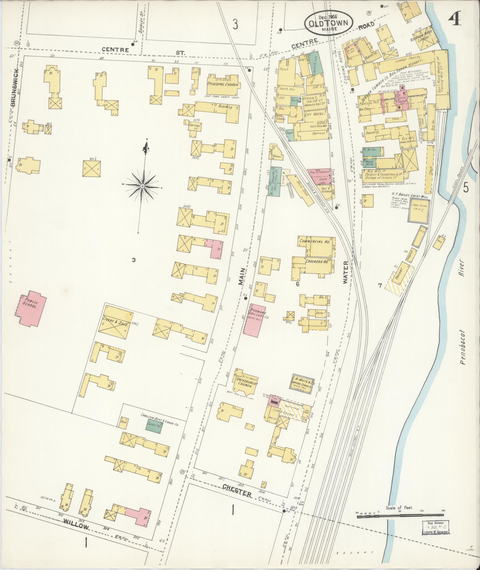Sanborn Fire Insurance Map from Old Town, Penobscot County, Maine (1906), Sheet #0004 - Complete Map Set gallery image, historic Sanborn map, vintage wall art, Maine Maine