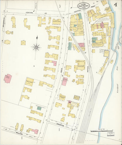 Sanborn Fire Insurance Map from Old Town, Penobscot County, Maine (1906), Sheet #0004 - Complete Map Set gallery image, historic Sanborn map, vintage wall art, Maine Maine