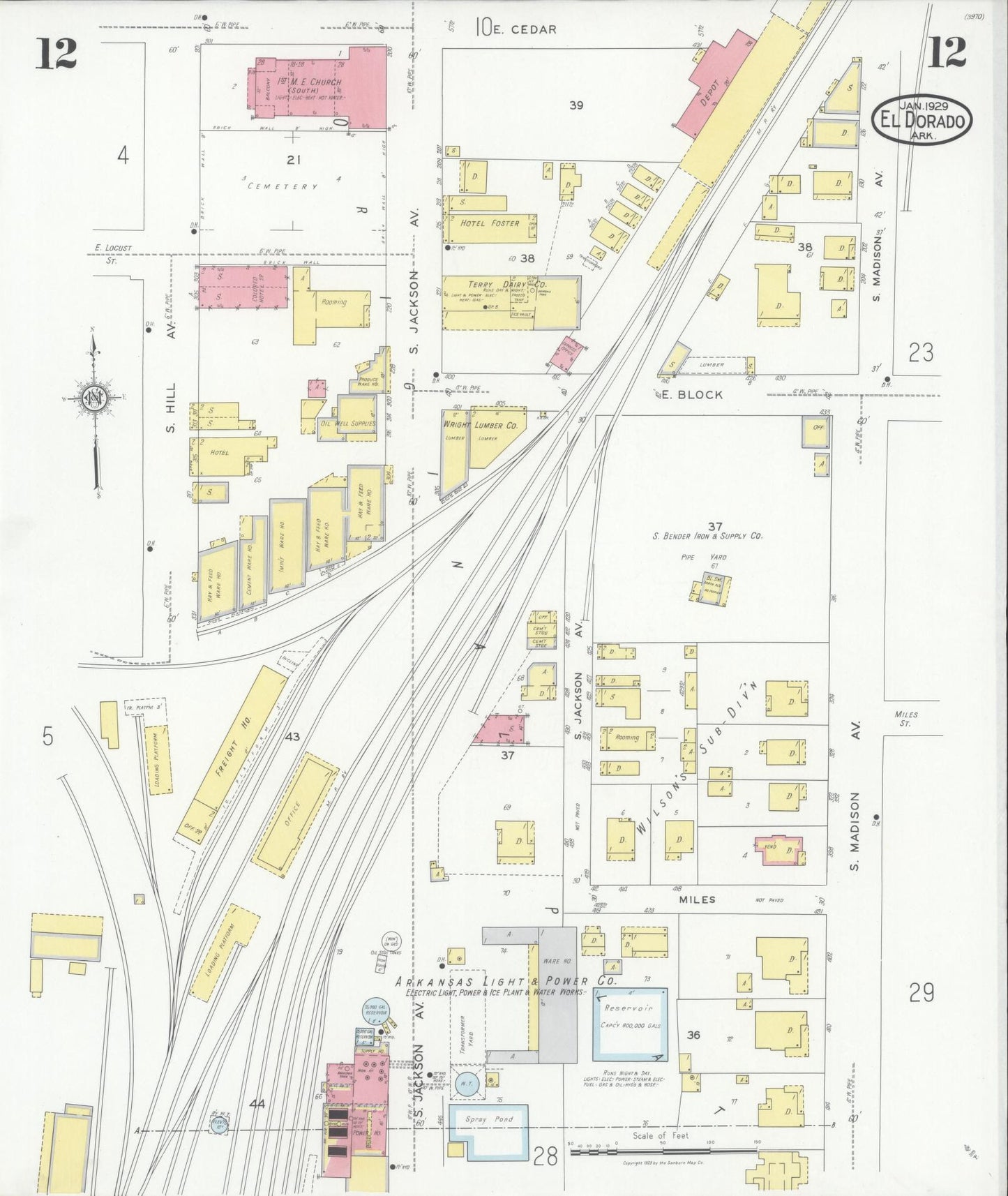 Sanborn Fire Insurance Map from El Dorado, Union County, Arkansas (1929), Sheet #0012 - Historic Sanborn Fire Insurance Map Print, vintage old map wall art, antique decor, genealogy gift, Arkansas Arkansas map