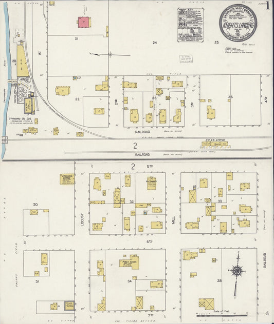 Sanborn Fire Insurance Map from Knights Landing, Yolo County, California (1921), Sheet #0001 - Historic Sanborn Fire Insurance Map Print, vintage old map wall art, antique decor, genealogy gift, California California map