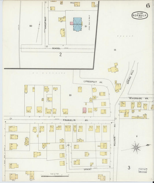 Sanborn Fire Insurance Map from Norwalk, Fairfield County, Connecticut (1896), Sheet #0006 - Historic Sanborn Fire Insurance Map Print, vintage old map wall art, antique decor, genealogy gift, Connecticut Connecticut map