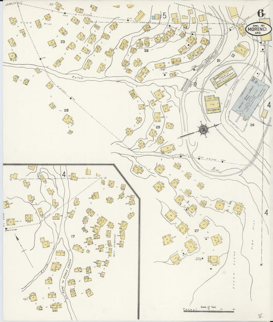 Sanborn Fire Insurance Map from Morenci, Greenlee County, Arizona (1911), Sheet #0006 - Historic Sanborn Fire Insurance Map Print, vintage old map wall art, antique decor, genealogy gift, Arizona Arizona map
