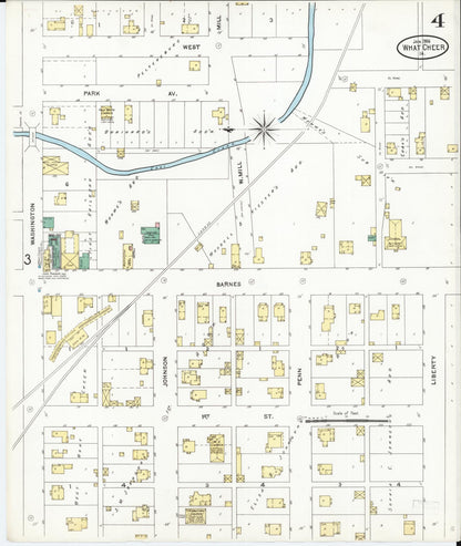 Sanborn Fire Insurance Map from What Cheer, Keokuk County, Iowa (1906), Sheet #0004 - Historic Sanborn Fire Insurance Map Print, vintage old map wall art