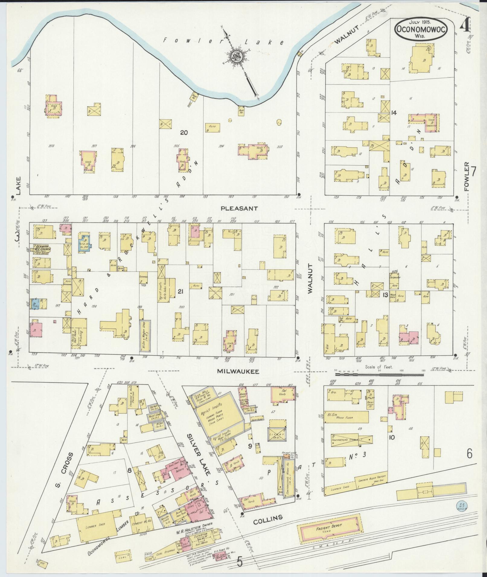 Sanborn Fire Insurance Map from Oconomowoc, Waukesha County, Wisconsin (1915), Sheet #0004 - Historic Sanborn Fire Insurance Map Print, vintage old map wall art, antique decor, genealogy gift, Wisconsin Wisconsin map