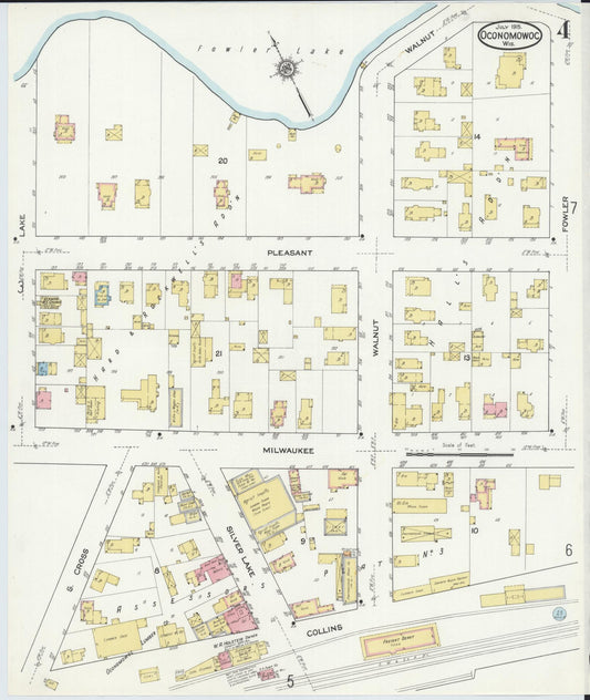 Sanborn Fire Insurance Map from Oconomowoc, Waukesha County, Wisconsin (1915), Sheet #0004 - Historic Sanborn Fire Insurance Map Print, vintage old map wall art, antique decor, genealogy gift, Wisconsin Wisconsin map