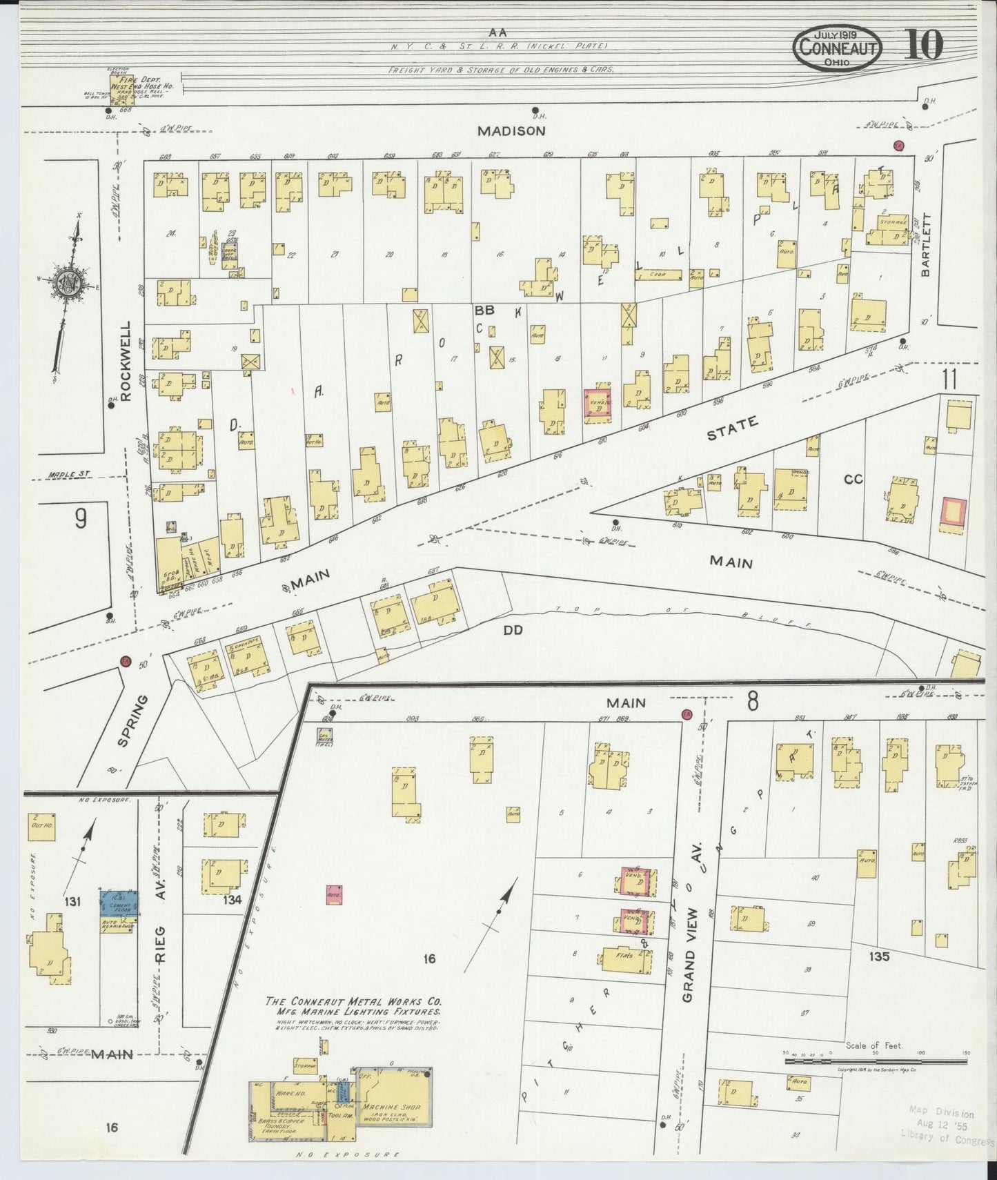 Sanborn Fire Insurance Map from Conneaut, Ashtabula County, Ohio (1919), Sheet #0010 - Historic Sanborn Fire Insurance Map Print, vintage old map wall art, antique decor, genealogy gift, Ohio Ohio map