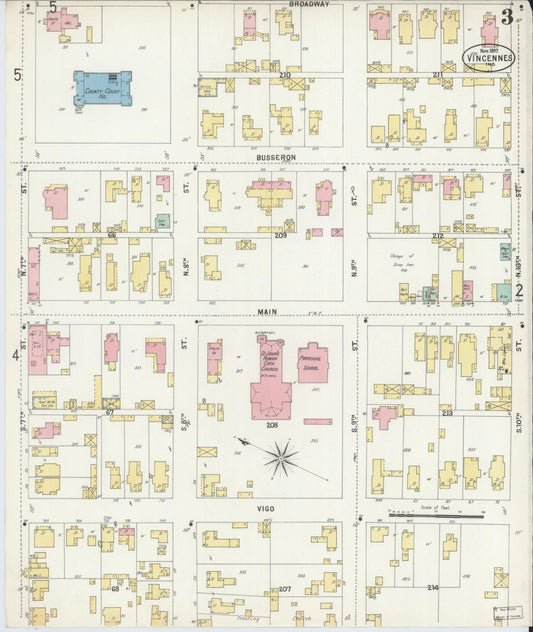 Sanborn Fire Insurance Map from Vincennes, Knox County, Indiana (1897), Sheet #0003 - Historic Sanborn Fire Insurance Map Print, vintage old map wall art, antique decor, genealogy gift, Indiana Indiana map