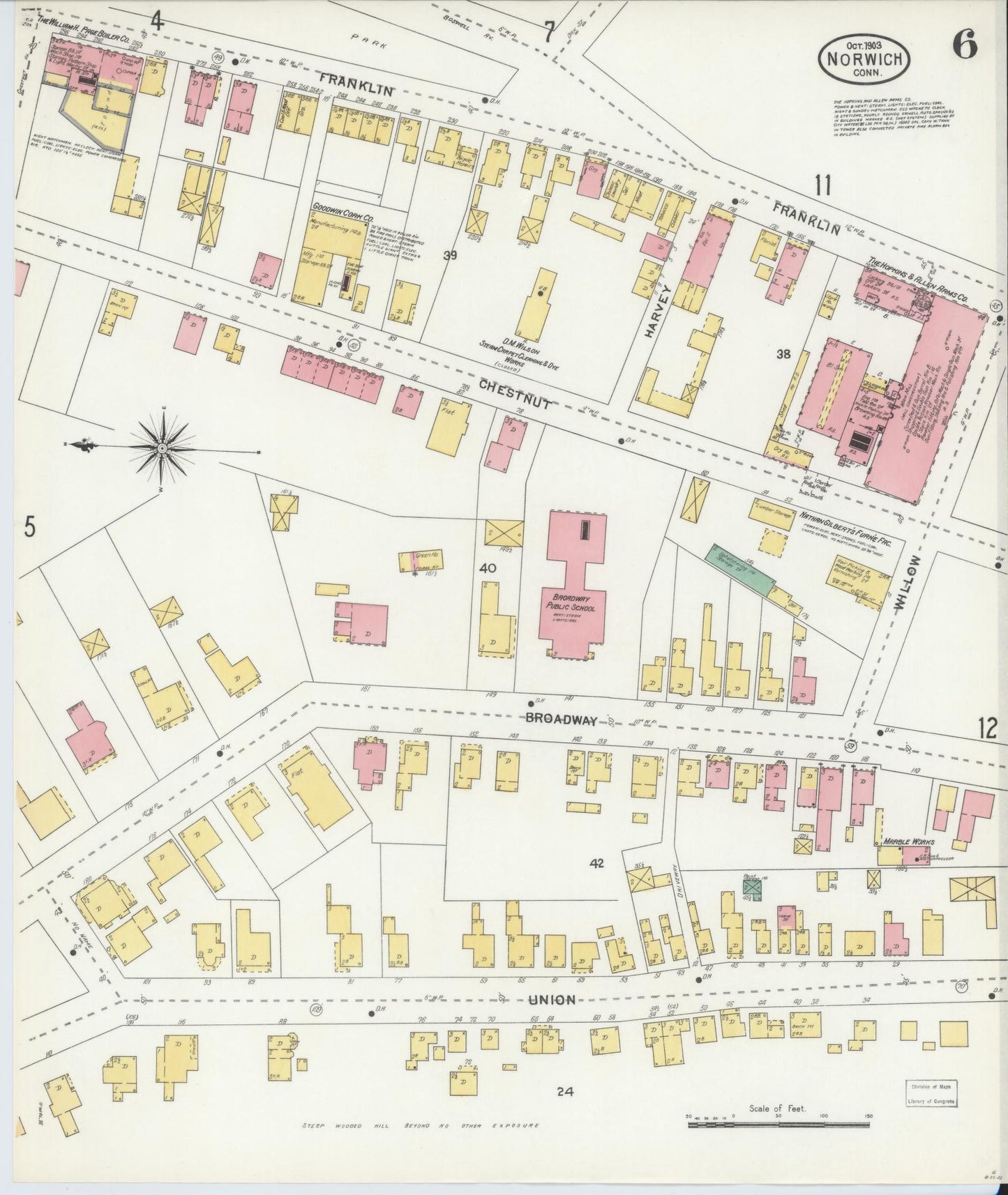 Sanborn Fire Insurance Map from Norwich, New London County, Connecticut (1903), Sheet #0006 - Historic Sanborn Fire Insurance Map Print, vintage old map wall art, antique decor, genealogy gift, Connecticut Connecticut map